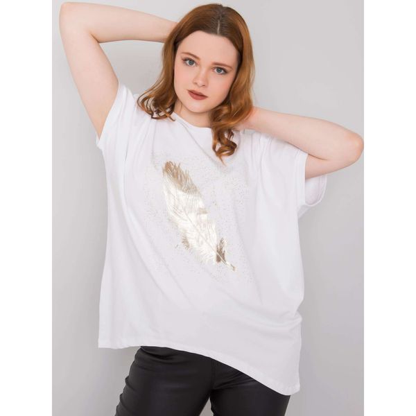 Fashionhunters Biała bluzka plus size z nadrukiem i aplikacjami