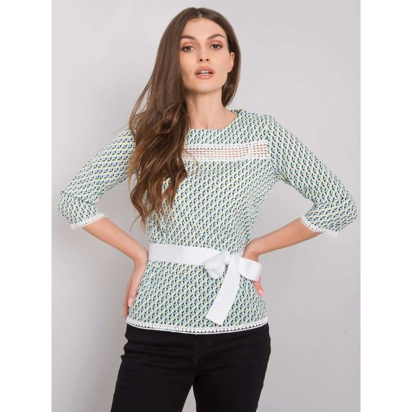 Fashionhunters Biało-zielona bluzka z kolorowymi wzorami