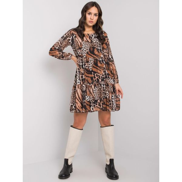 Fashionhunters Black and beige dress with animal patterns RUE PARIS