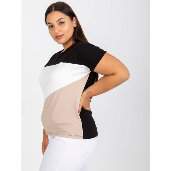 Fashionhunters Black and beige plus size t-shirt with short sleeves