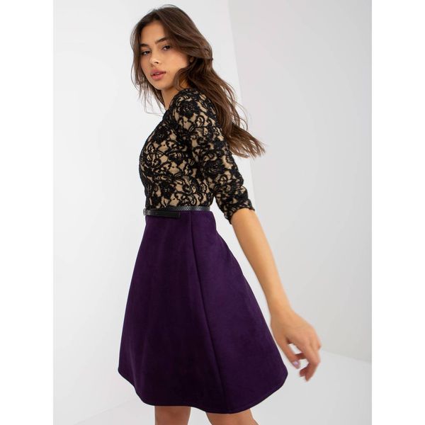 Fashionhunters Black and dark purple cocktail dress with a belt