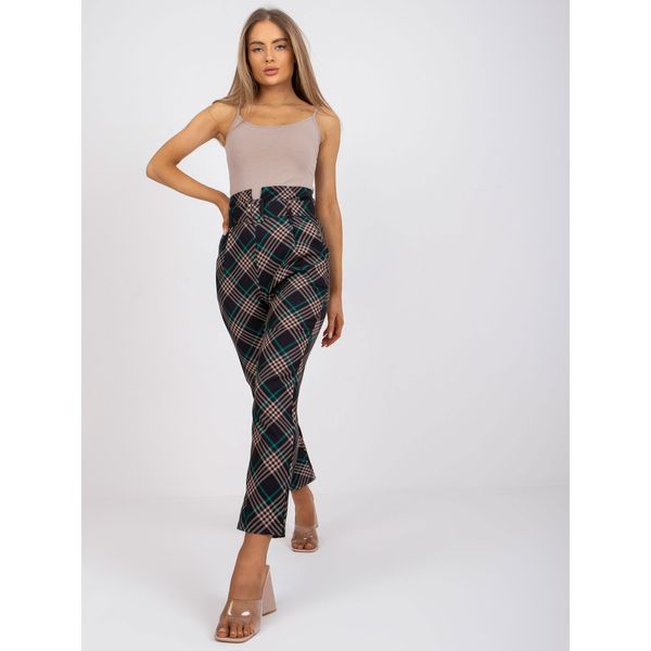 Fashionhunters Black and green elegant trousers made of checked material