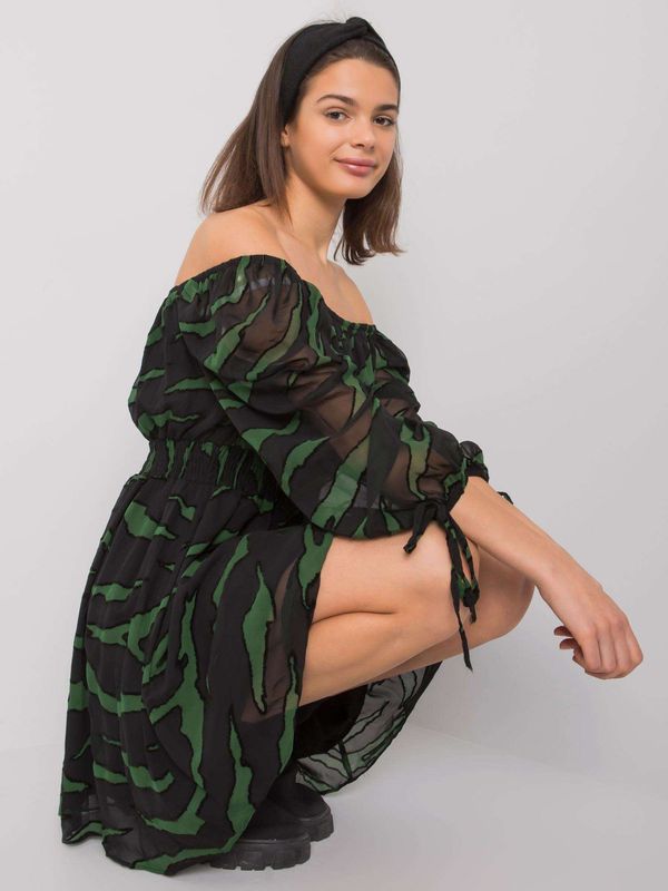 Fashionhunters Black and green lady's dress with prints