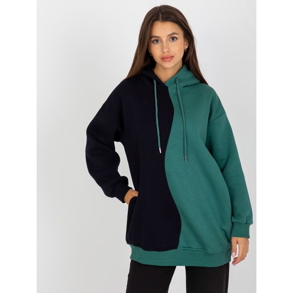 Fashionhunters Black and green women's basic hoodie RUE PARIS