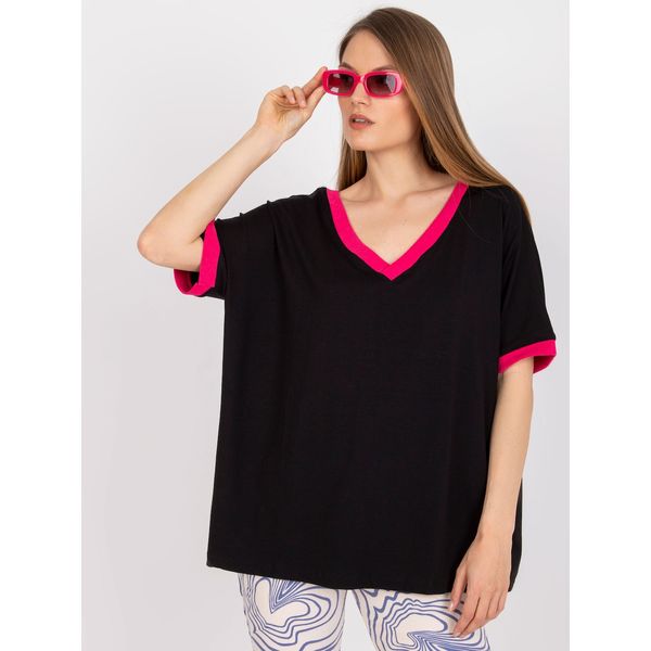 Fashionhunters Black and pink casual blouse with short sleeves