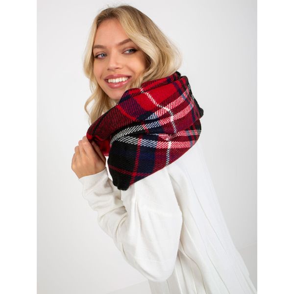 Fashionhunters Black and red ladies' neck warmer with a plaid print