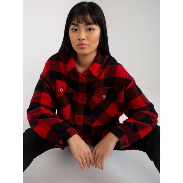 Fashionhunters Black and red plaid overshirt with pockets