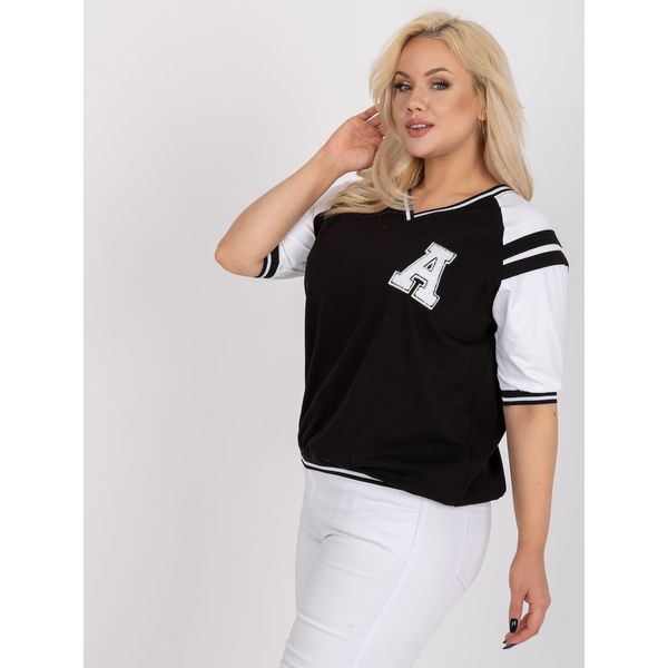 Fashionhunters Black and white casual plus size blouse with V-neck
