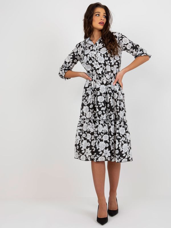 Fashionhunters Black and white floral midi dress with frills