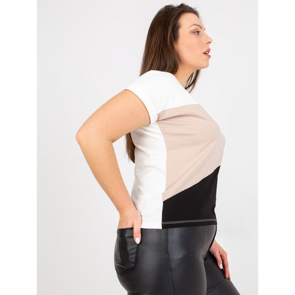 Fashionhunters Black and white plus size t-shirt with a round neckline