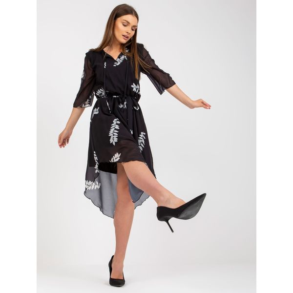 Fashionhunters Black asymmetric dress with Yarela prints and binding
