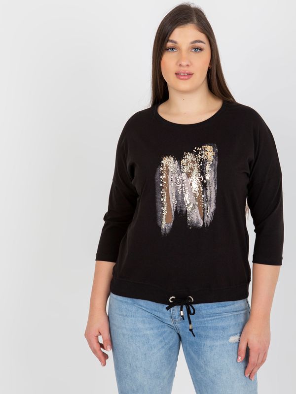 Fashionhunters Black blouse plus size with glossy print