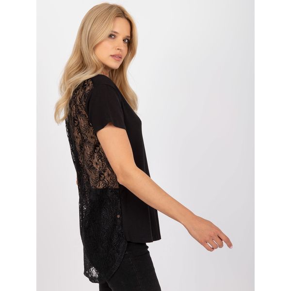 Fashionhunters Black blouse with lace and longer back