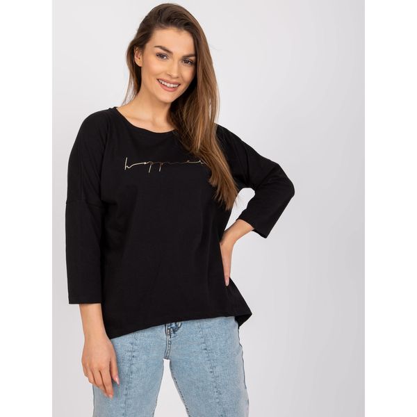 Fashionhunters Black casual blouse with a round neckline from Samantha