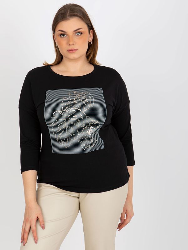 Fashionhunters Black casual blouse with a round neckline of a larger size