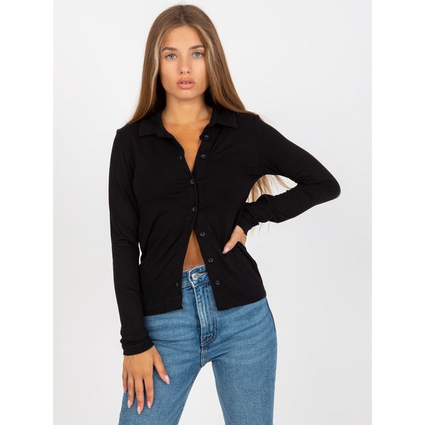 Fashionhunters Black casual blouse with RUE PARIS buttons