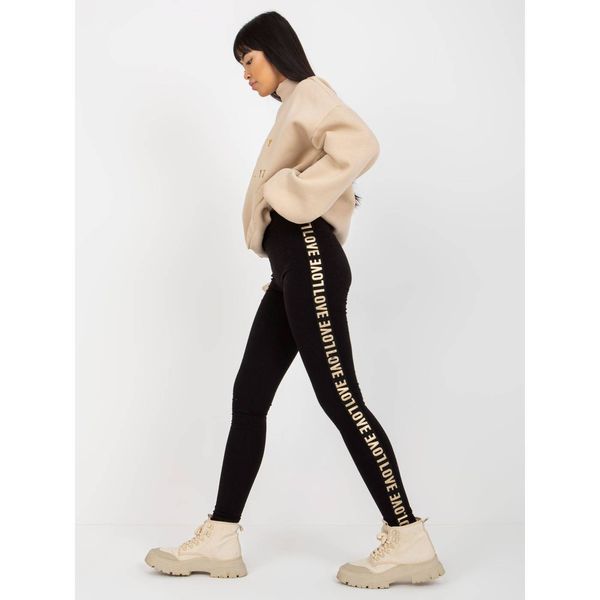 Fashionhunters Black casual leggings with inscriptions on the sides