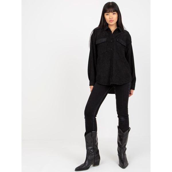 Fashionhunters Black corduroy outer shirt with pockets