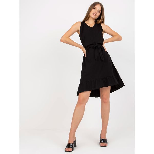 Fashionhunters Black cotton basic dress with a frill RUE PARIS