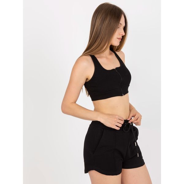 Fashionhunters Black cotton basic striped crop top RUE PARIS