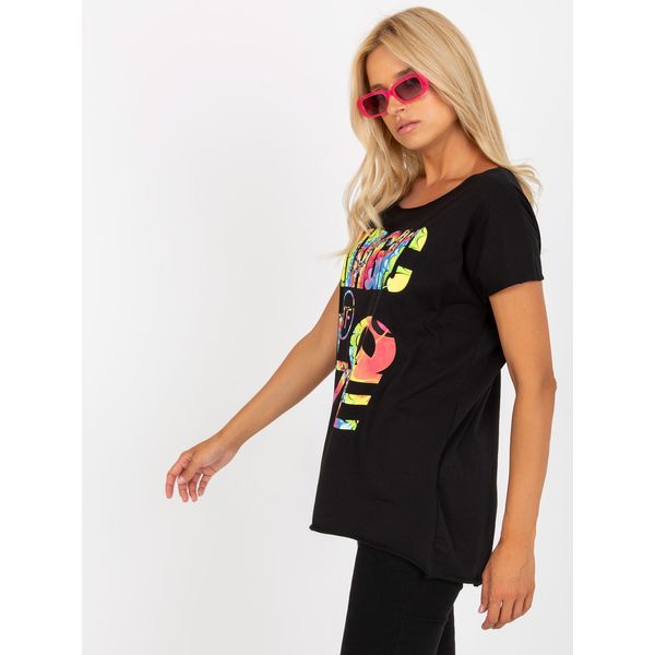 Fashionhunters Black cotton blouse with a colorful print