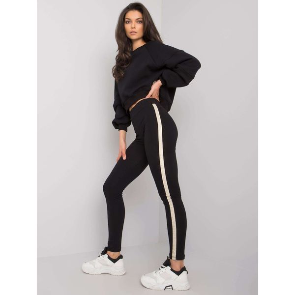 Fashionhunters Black cotton leggings with stripes from Lea RUE PARIS