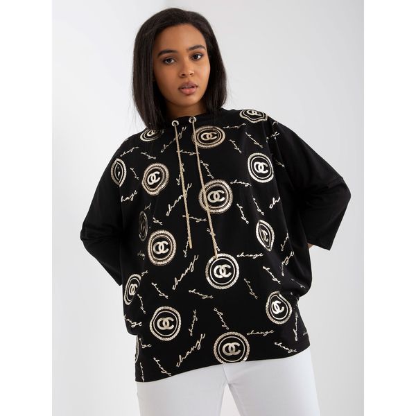 Fashionhunters Black cotton plus size blouse with prints