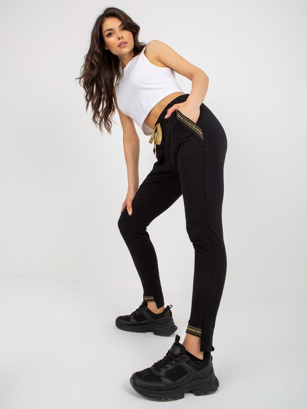 Fashionhunters Black cotton sweatpants with embroidery