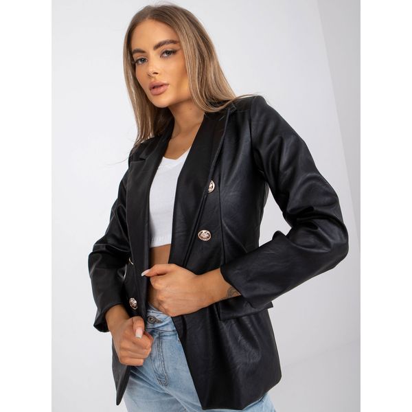 Fashionhunters Black double-breasted eco leather blazer