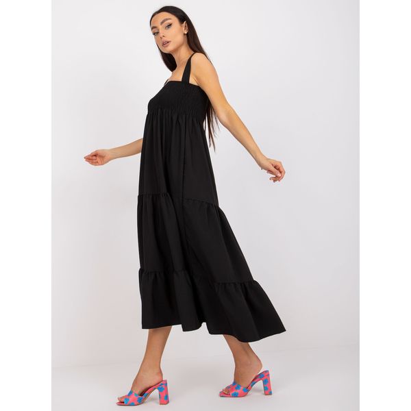 Fashionhunters Black dress on straps with a frill RUE PARIS