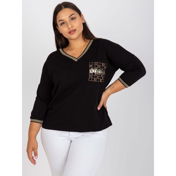 Fashionhunters Black, everyday plus size blouse with a rhinestones applique