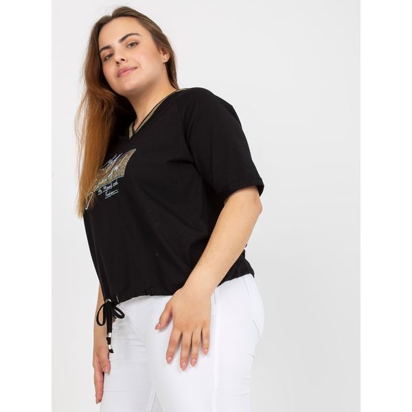 Fashionhunters Black everyday plus size blouse with ribbing