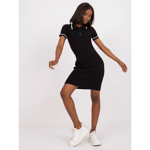 Fashionhunters Black fitted mini dress with short sleeves