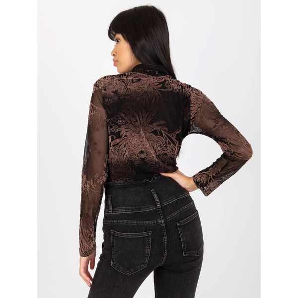 Fashionhunters Black fitted turtleneck blouse with velvet patterns