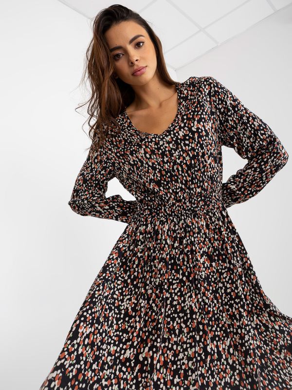 Fashionhunters Black flowing midi dress with prints FRESH MADE