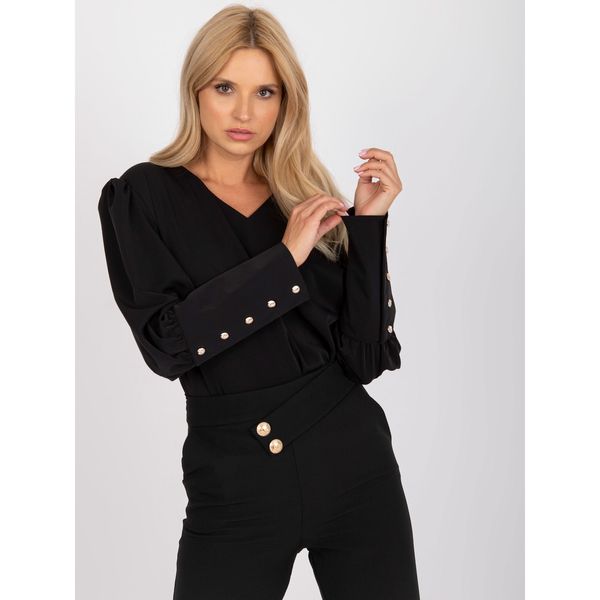 Fashionhunters Black formal blouse with V-neckline by Kamil