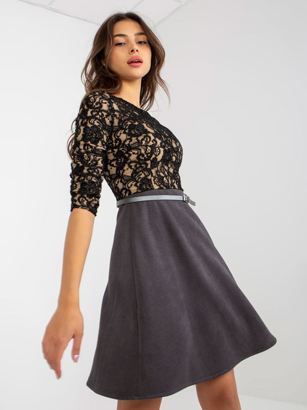 Fashionhunters Black-grey cocktail dress with lace top