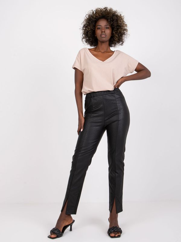 Fashionhunters Black High Waisted Leather Trousers by Edison