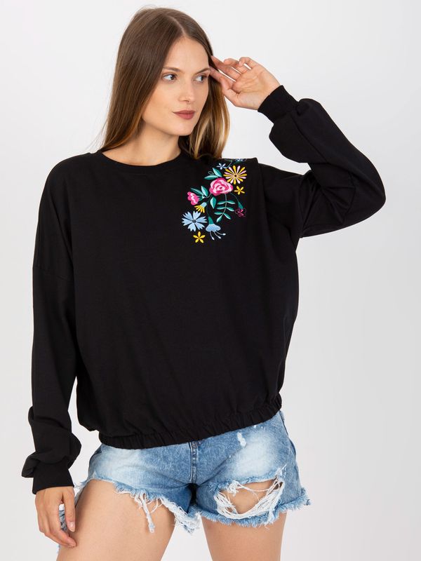 Fashionhunters Black hoodie with embroidery RUE PARIS