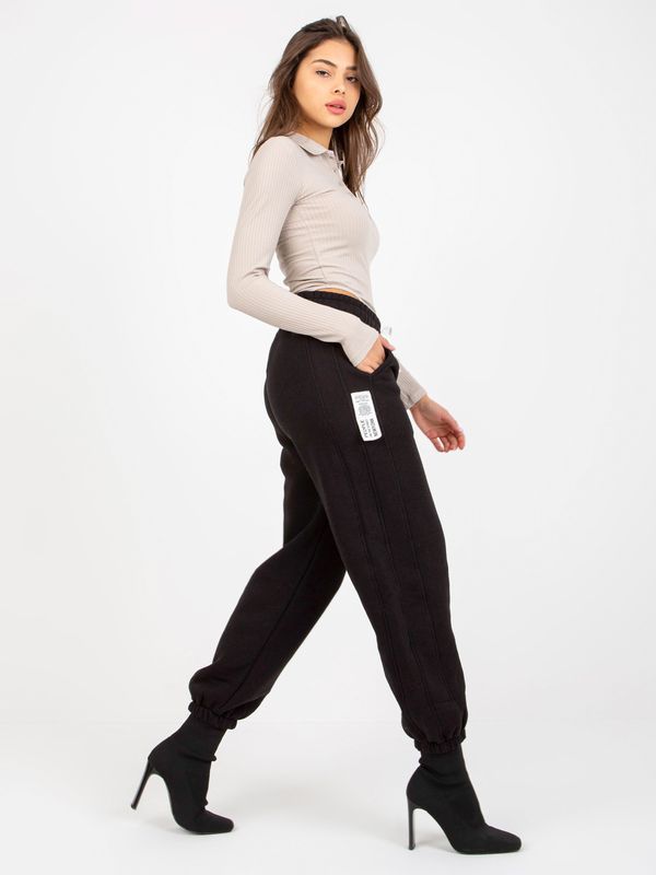 Fashionhunters Black Jogger Sweatpants Loose Fit with Tie Detail