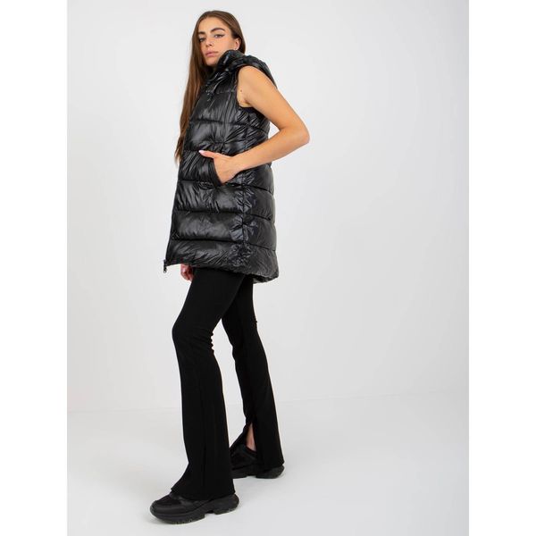 Fashionhunters Black lacquered down vest with a hood