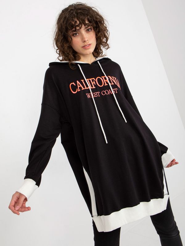 Fashionhunters Black long oversize sweatshirt with inscription and hood