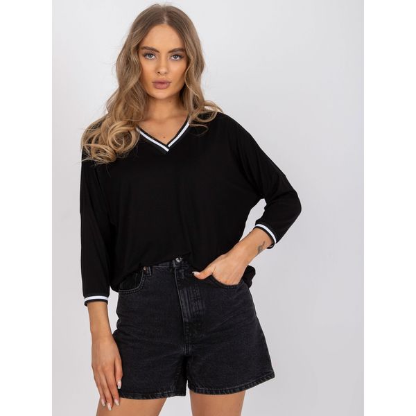 Fashionhunters Black loose casual blouse with 3/4 sleeves