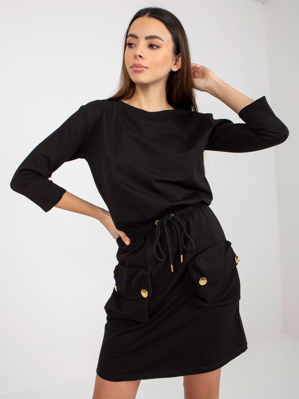 Fashionhunters Black mini sweatshirt dress with hem by OCH BELLA