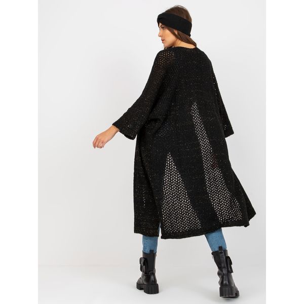 Fashionhunters Black oversize long openwork cardigan OCH BELLA