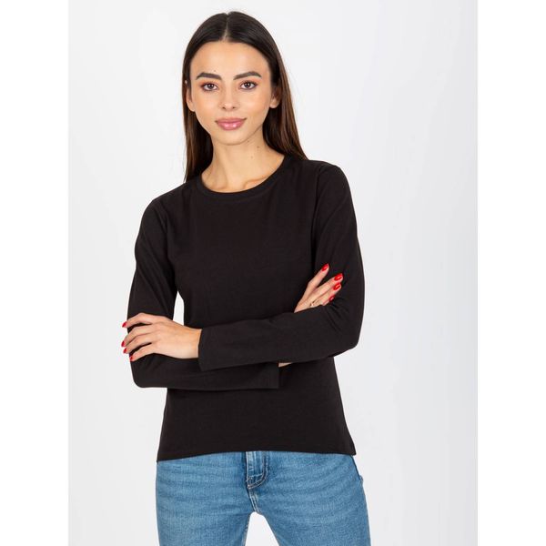 Fashionhunters Black plain longsleeve blouse with a round neckline