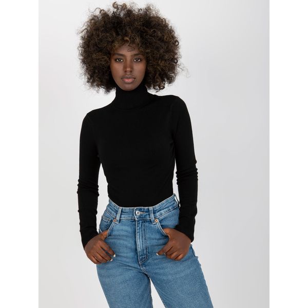 Fashionhunters Black plain turtleneck sweater with long sleeves
