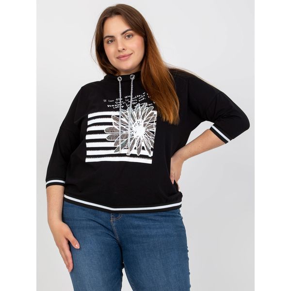 Fashionhunters Black plus size blouse with a print and 3/4 sleeves