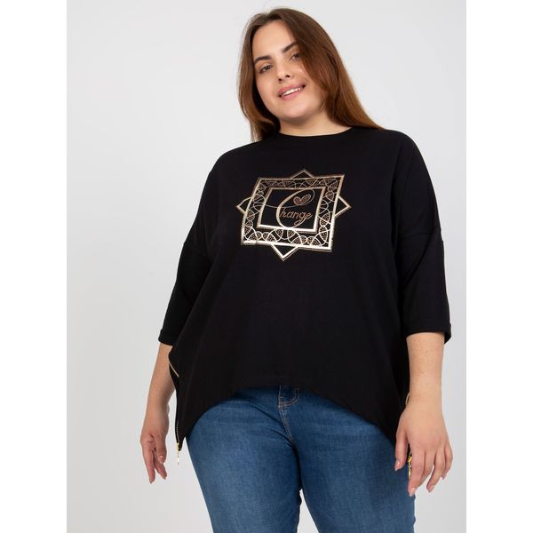 Fashionhunters Black plus size blouse with gold print