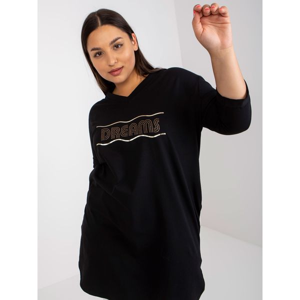 Fashionhunters Black plus size cotton tunic with a V-neck